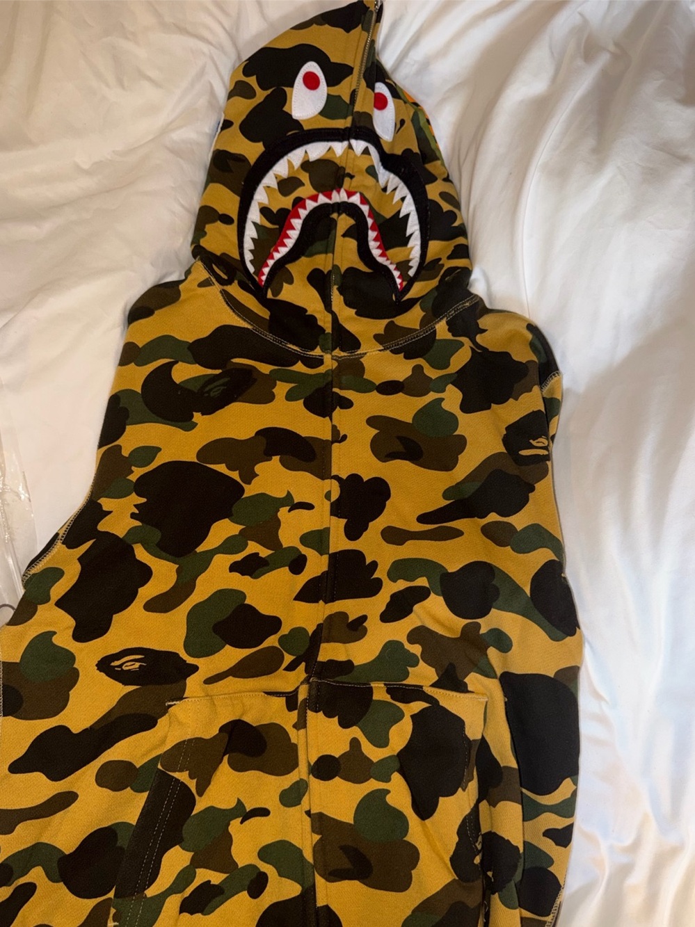 A Bathing Ape 1st Camo Shark Full Zip Hoodie Yellow Camo Size Medium